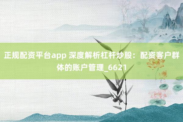 正规配资平台app 深度解析杠杆炒股：配资客户群体的账户管理_6621