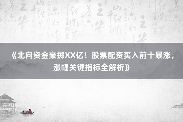 《北向资金豪掷XX亿！股票配资买入前十暴涨，涨幅关键指标全解析》