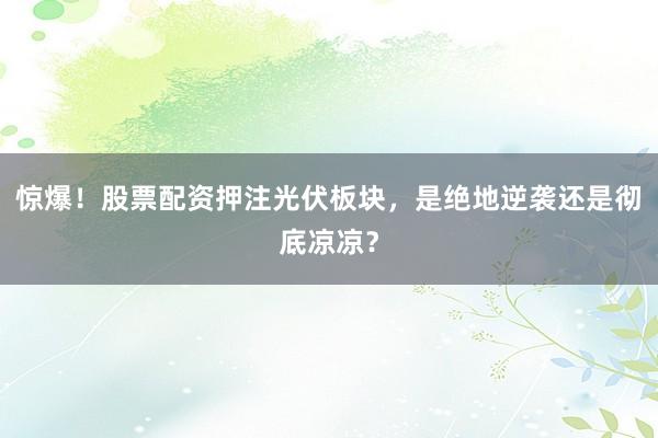 惊爆!股票配资押注光伏板块,是绝地逆袭还是彻底凉凉?