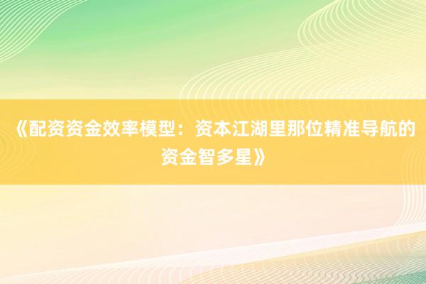 《配资资金效率模型：资本江湖里那位精准导航的资金智多星》