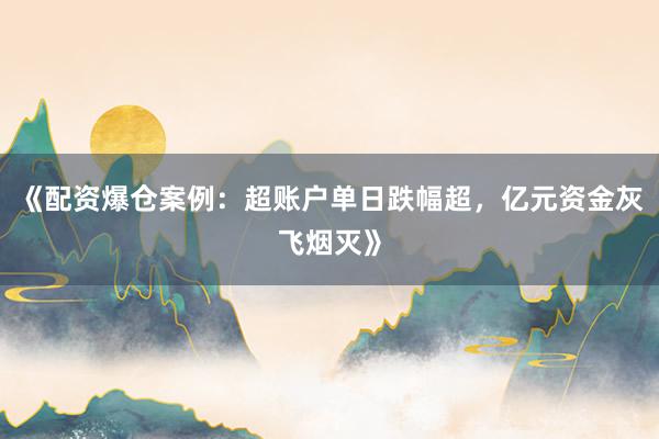 《配资爆仓案例：超账户单日跌幅超，亿元资金灰飞烟灭》