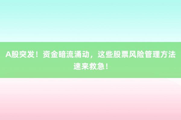 A股突发！资金暗流涌动，这些股票风险管理方法速来救急！