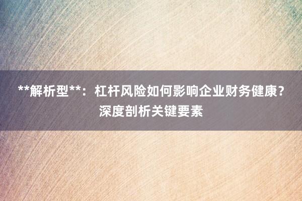 **解析型**：杠杆风险如何影响企业财务健康？深度剖析关键要素