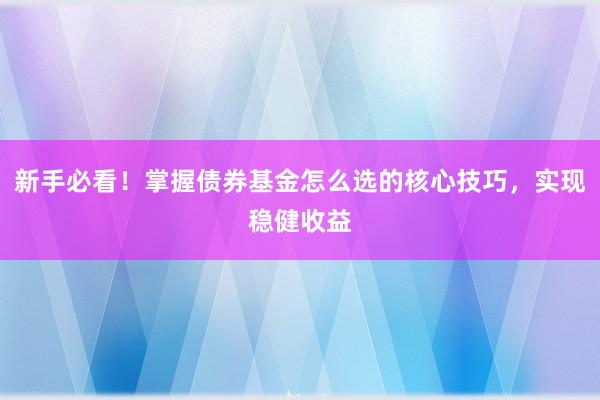 新手必看！掌握债券基金怎么选的核心技巧，实现稳健收益