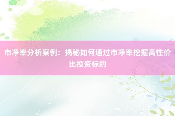 市净率分析案例：揭秘如何通过市净率挖掘高性价比投资标的