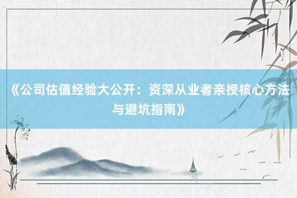 《公司估值经验大公开：资深从业者亲授核心方法与避坑指南》