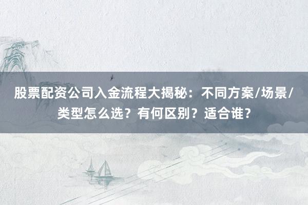 股票配资公司入金流程大揭秘：不同方案/场景/类型怎么选？有何区别？适合谁？