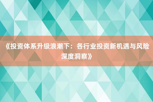 《投资体系升级浪潮下：各行业投资新机遇与风险深度洞察》