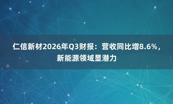 仁信新材2026年Q3财报：营收同比增8.6%，新能源领域显潜力